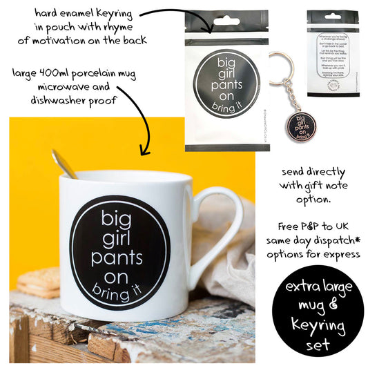 Big Girl Pants - Porcelain Mug with Keyring Gift Set