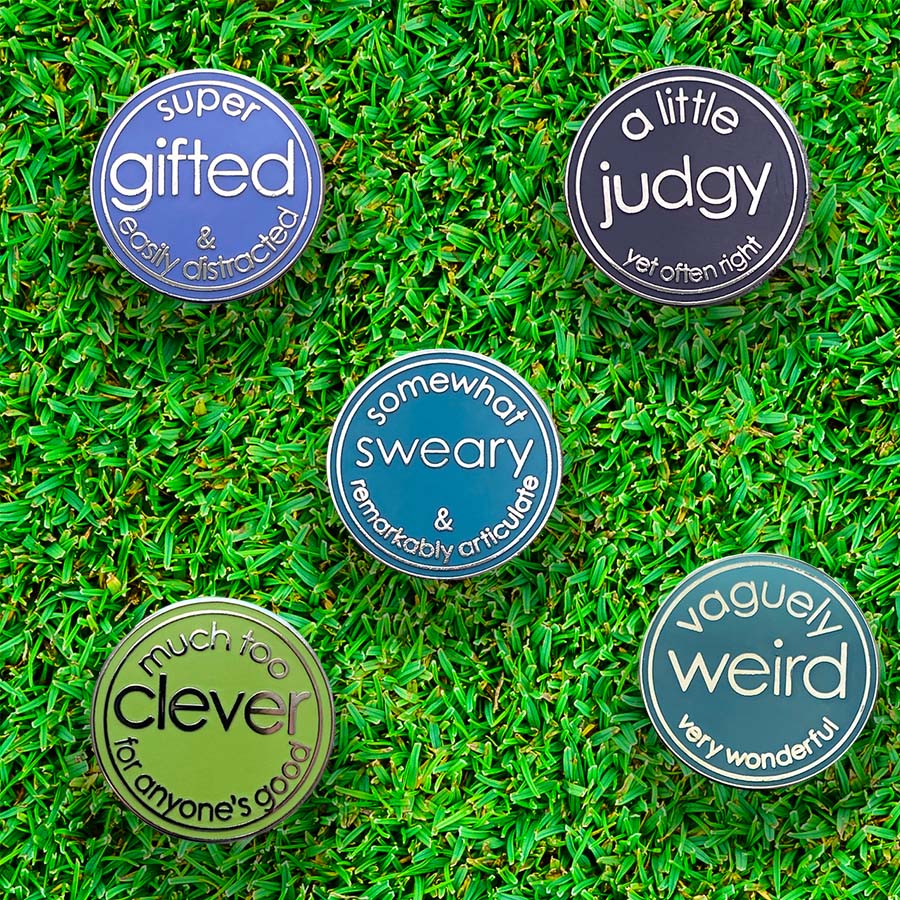 5 x Golf Ball Markers in a Tin - Remind You of Anyone