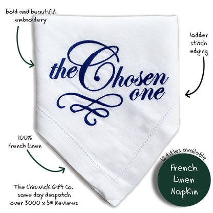 The Chosen One Embroidered French Linen Napkin
