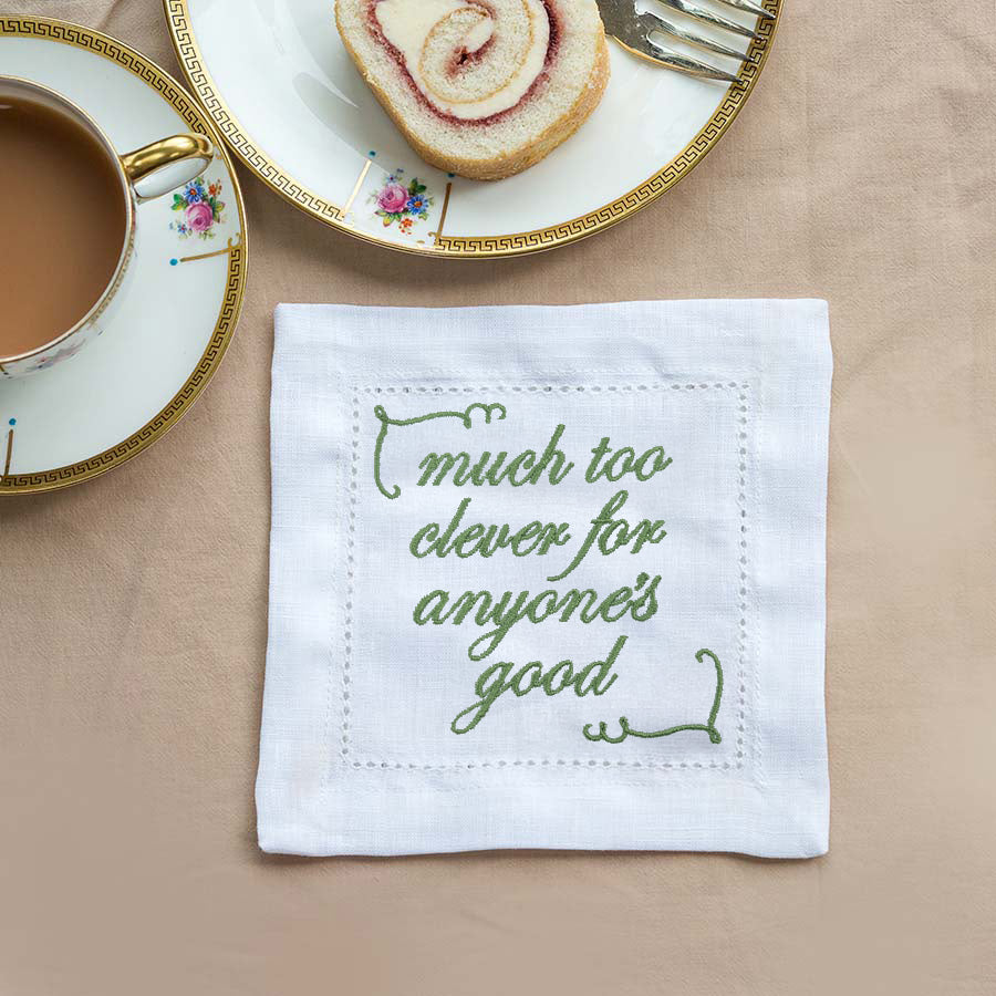 Supplementary Four Slogan French Linen Embroidered Cocktail Napkins
