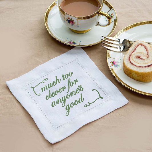 Supplementary Four Slogan French Linen Embroidered Cocktail Napkins