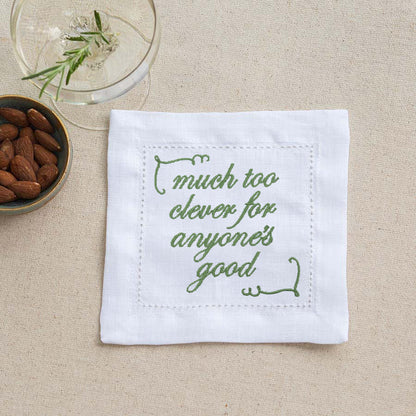 Supplementary Four Slogan French Linen Embroidered Cocktail Napkins