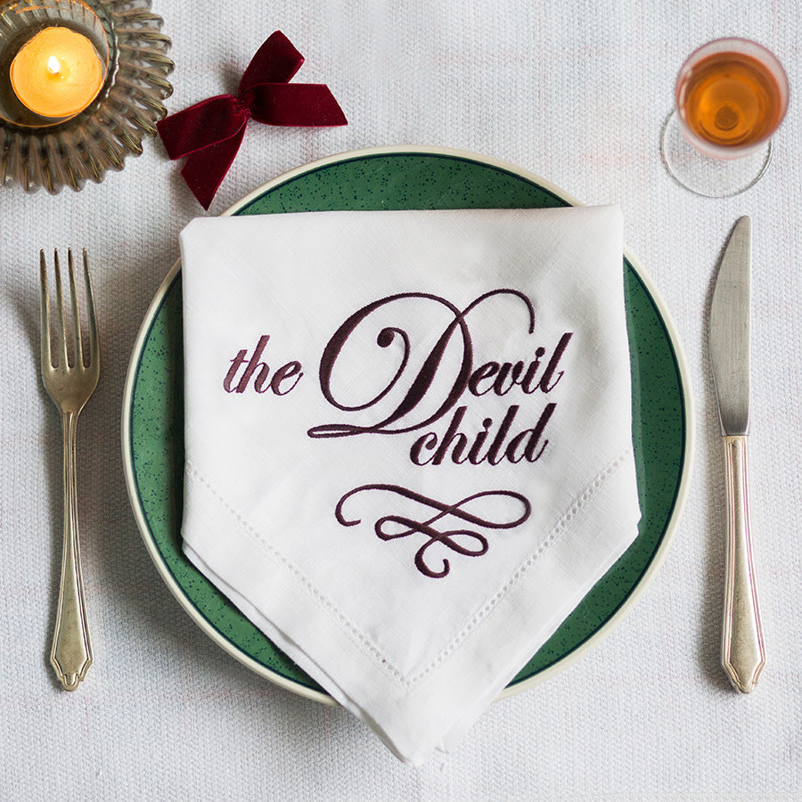 The Devil Child Embroidered French Linen Napkin