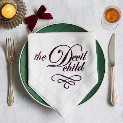 The Devil Child Embroidered French Linen Napkin
