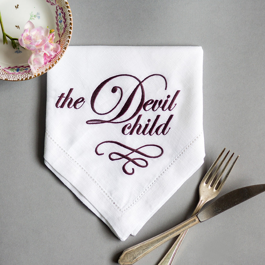 The Devil Child Embroidered French Linen Napkin