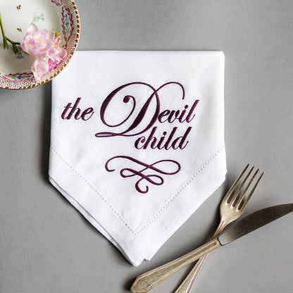 The Devil Child Embroidered French Linen Napkin