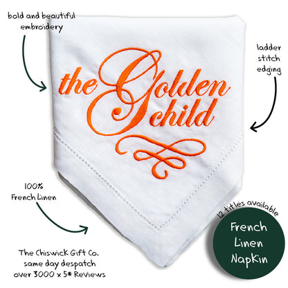 The Golden Child Embroidered French Linen Napkin