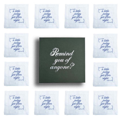 Limited Edition - Set of 12 'A Little Judgy' French Linen Embroidered Cocktail Napkins