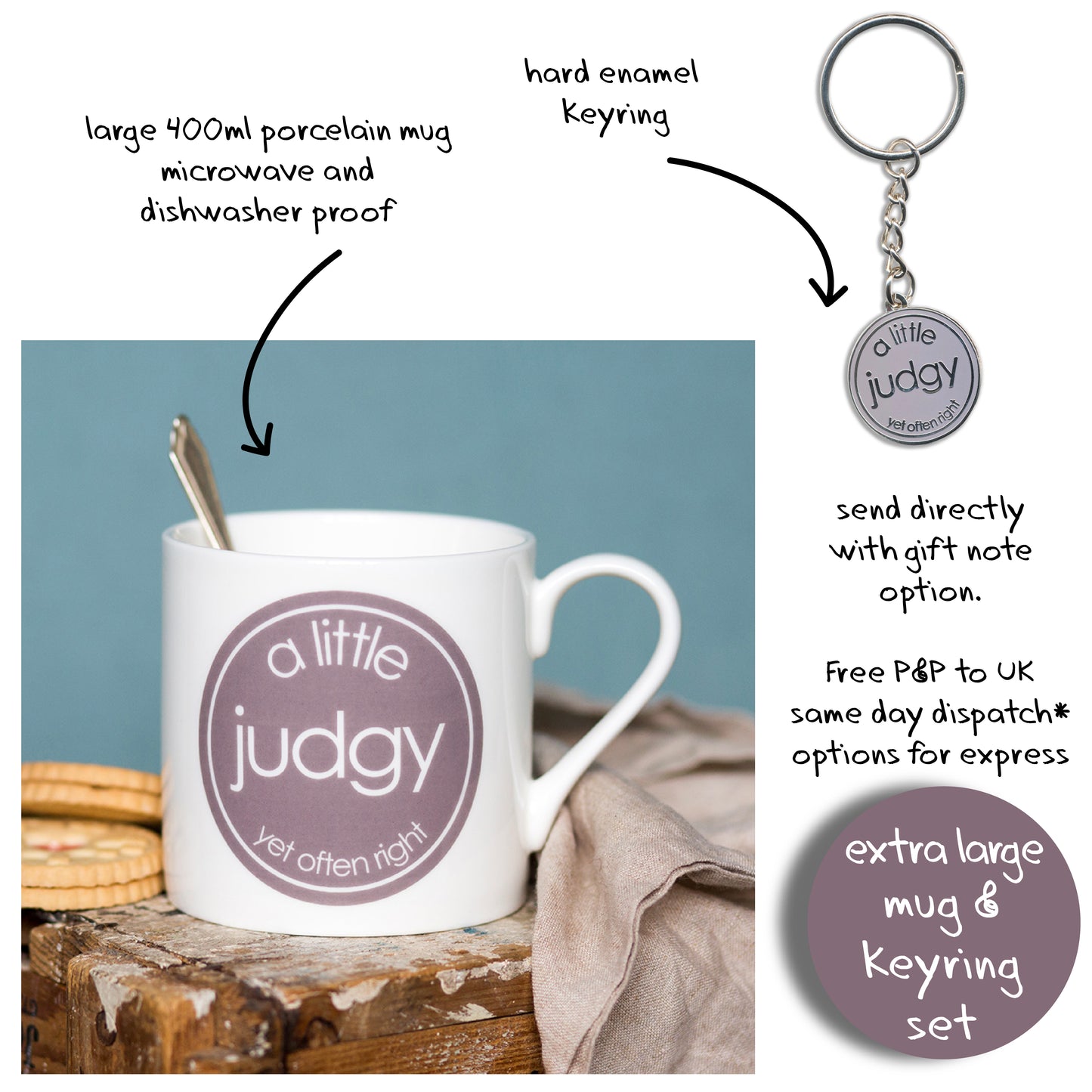 A Little Judgy Yet Often Right - Porcelain Mug with Keyring Gift Set