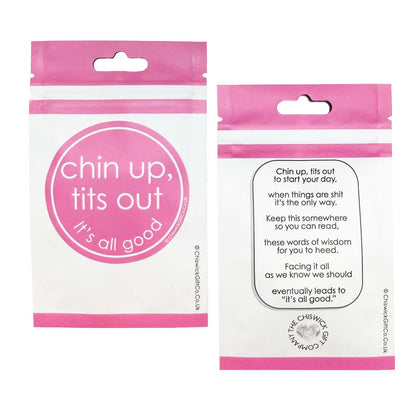 Empowerment gift for friend "Chin Up" keyring in luxury gift pouch.