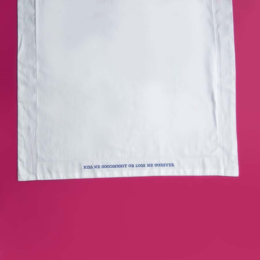 Embroidered Cotton Pillowcase - Kiss Me Goodnight or Lose Me Forever