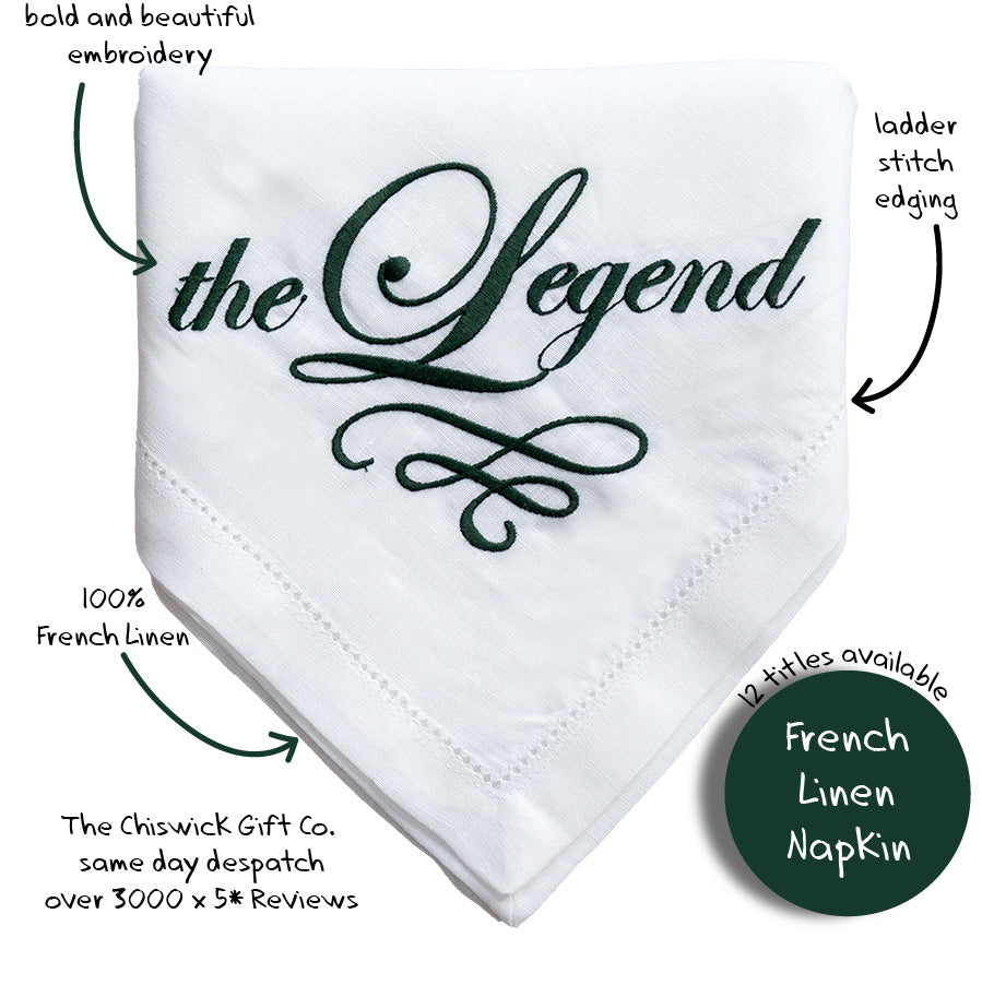 The Legend Embroidered French Linen Napkin