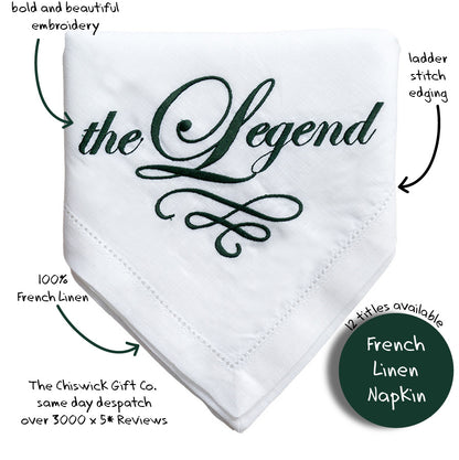 The Legend Embroidered French Linen Napkin