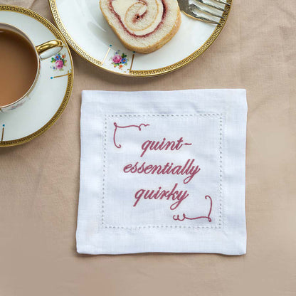 Supplementary Four Slogan French Linen Embroidered Cocktail Napkins