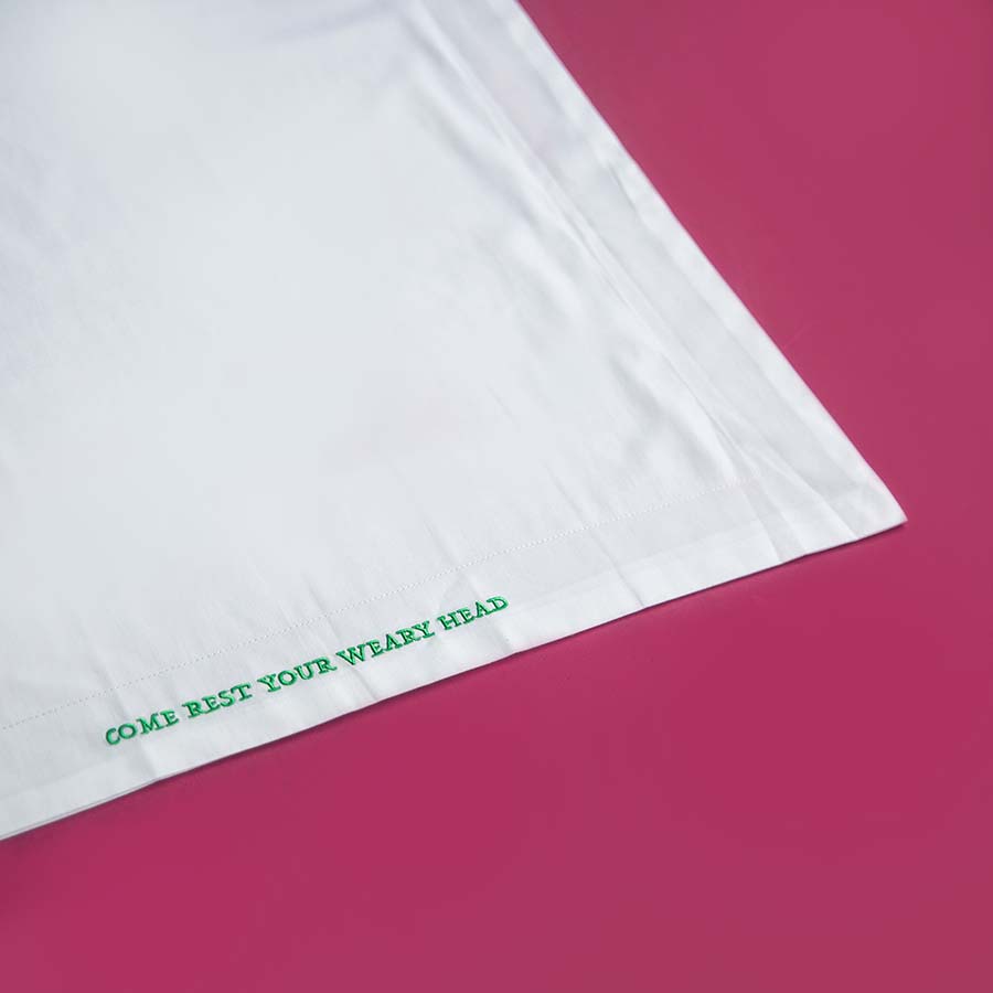 Embroidered Cotton Pillowcase - Come Rest Your Weary Head
