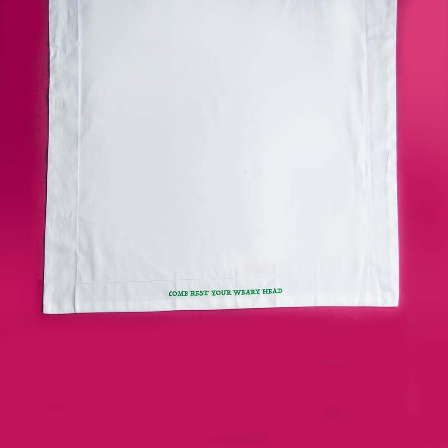 Embroidered Cotton Pillowcase - Come Rest Your Weary Head