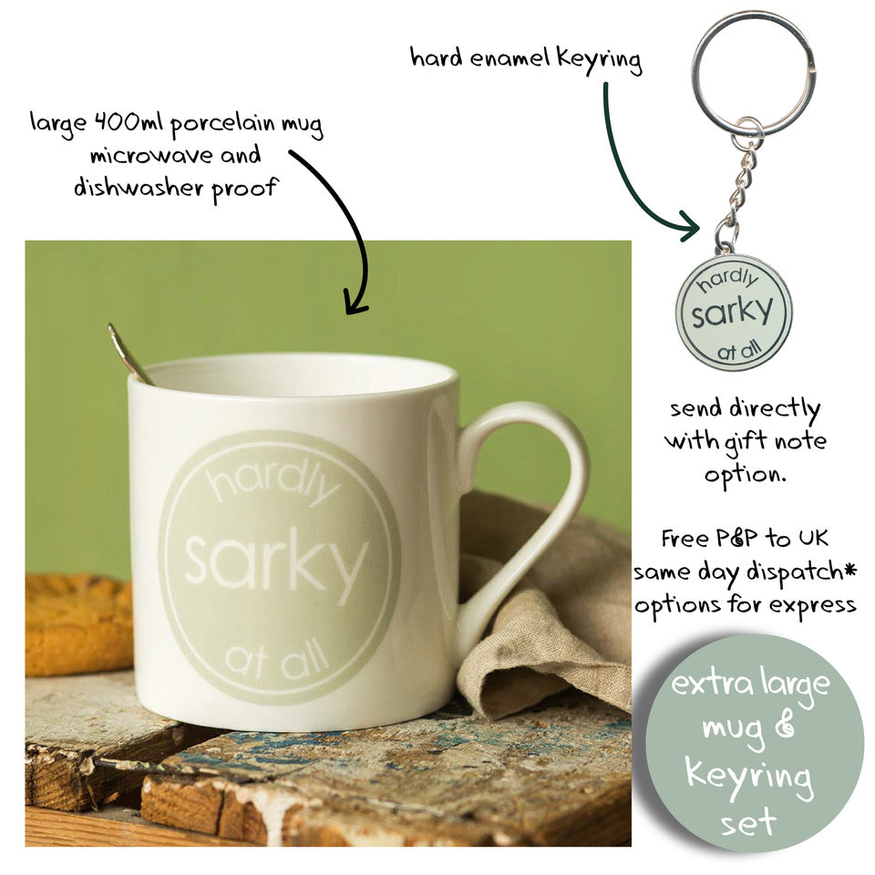 Hardly Sarky At All - Porcelain Mug with Keyring Gift Set