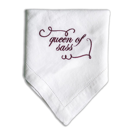 Queen of Sass Funny Embroidered French Linen Napkin