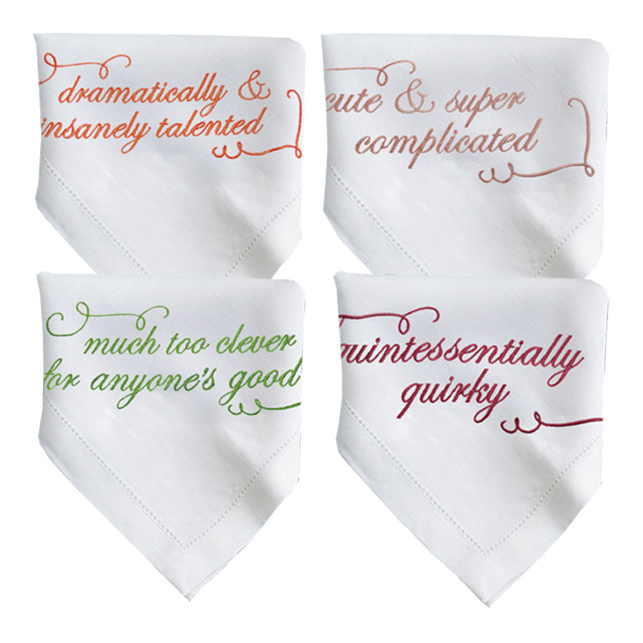 Set of 4 Personality French Linen Embroidered Napkins