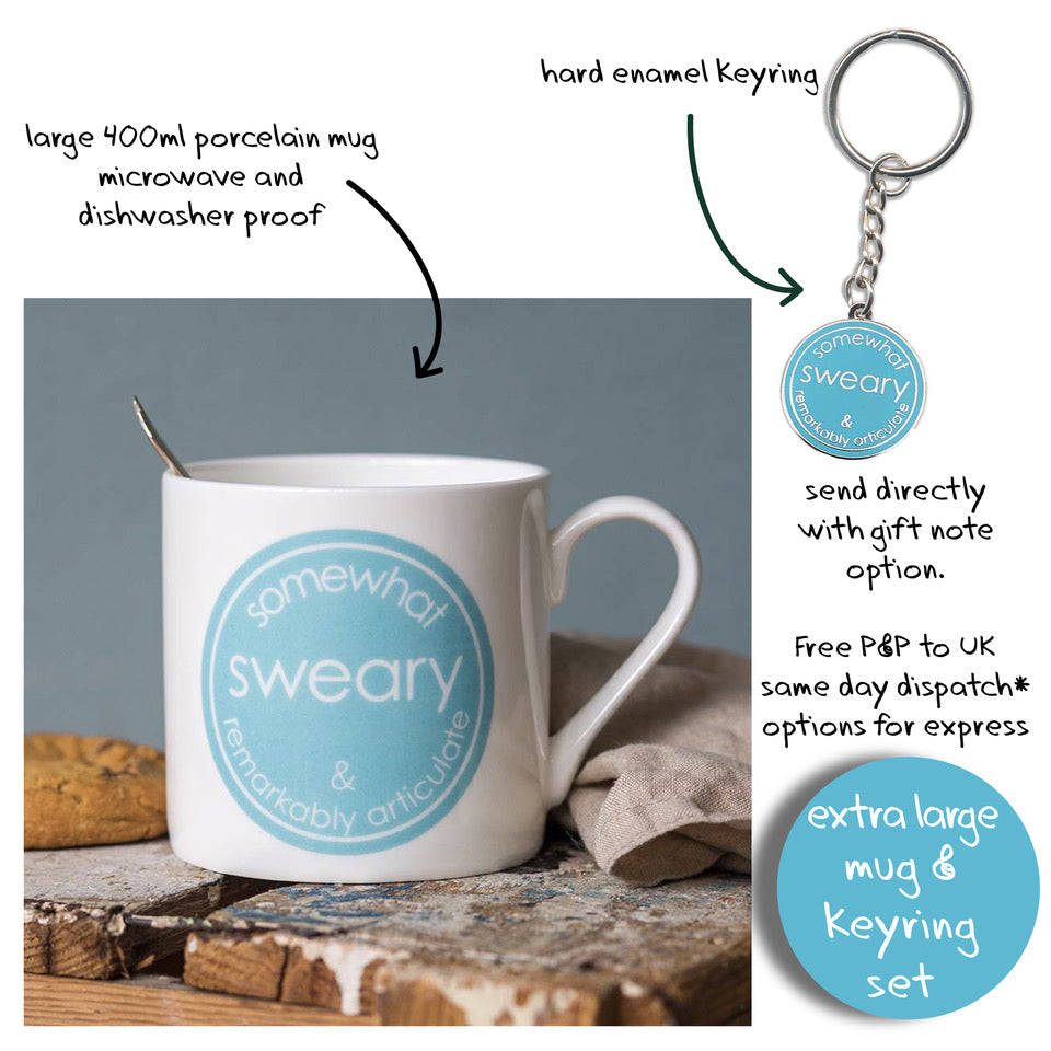 Somewhat Sweary & Remarkably Articulate - Porcelain Mug with Keyring Gift Set