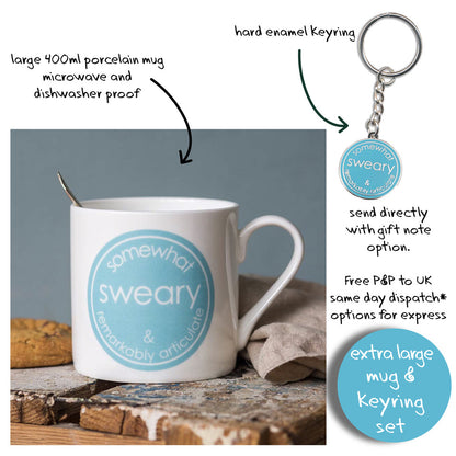 Somewhat Sweary & Remarkably Articulate - Porcelain Mug with Keyring Gift Set