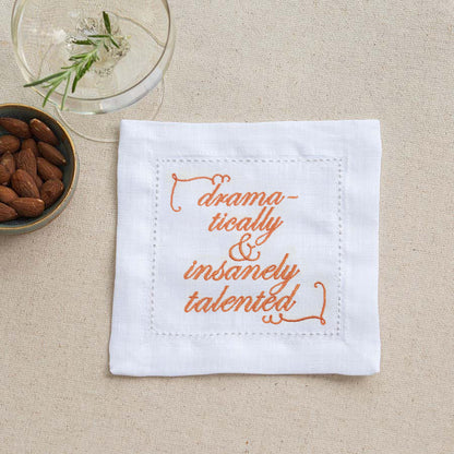 Supplementary Four Slogan French Linen Embroidered Cocktail Napkins