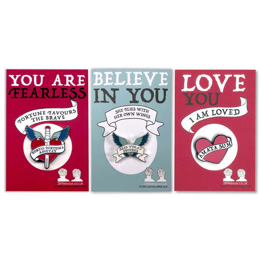 Set Of Three Latin Motto Enamel Pins For Women