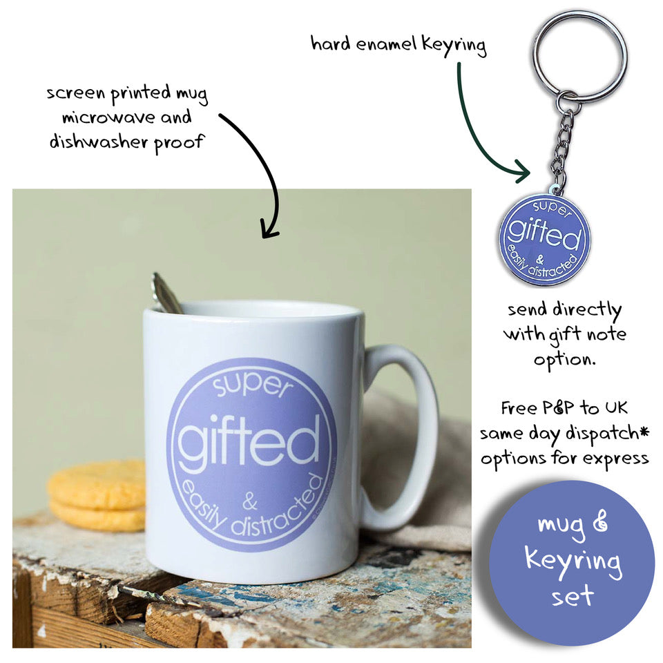 Super Gifted & Easily Distracted - Mug with Keyring Gift Set