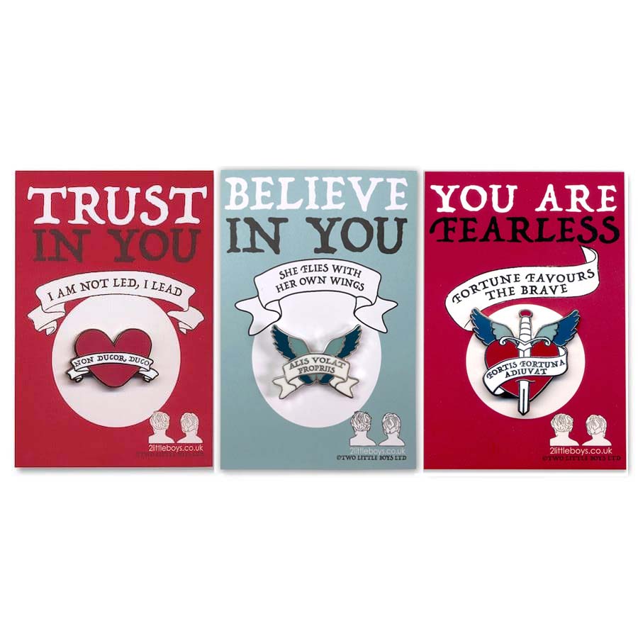 Set Of Three Latin Motto Pins