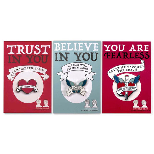 Set Of Three Latin Motto Pins