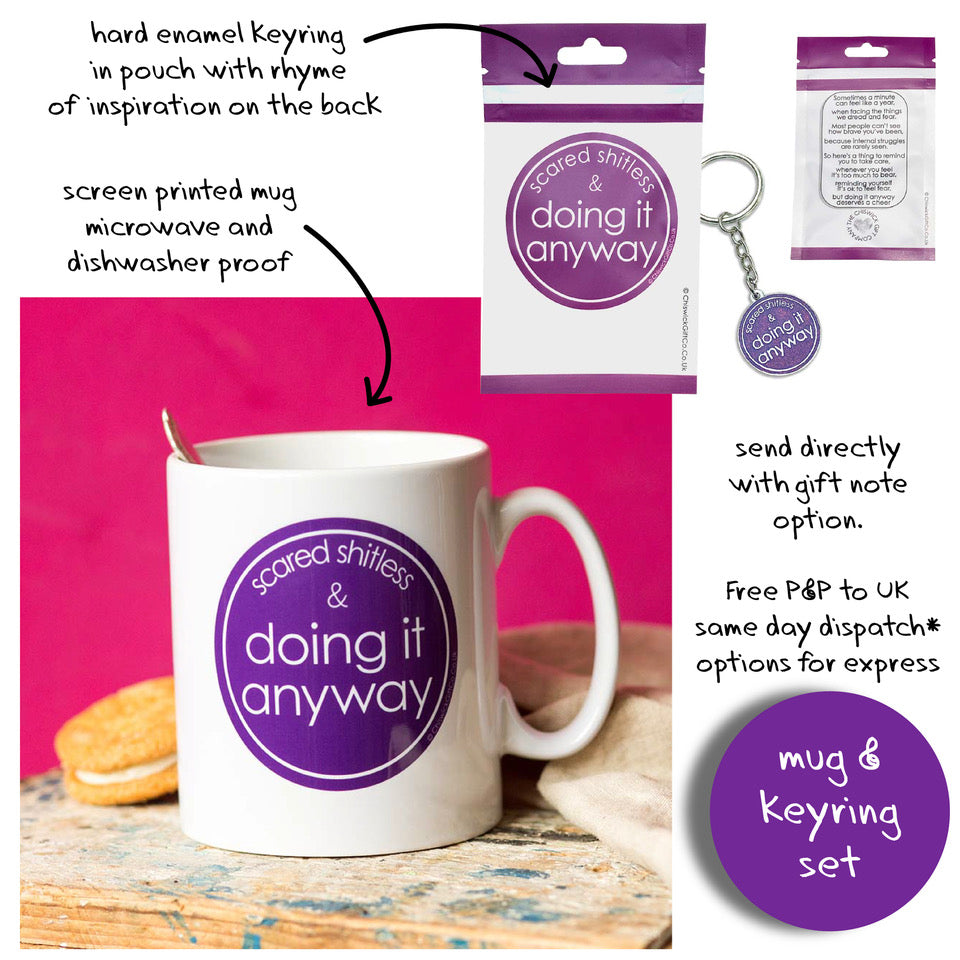 Scared Shitless & Doing It Anyway - Mug with Keyring Gift Set