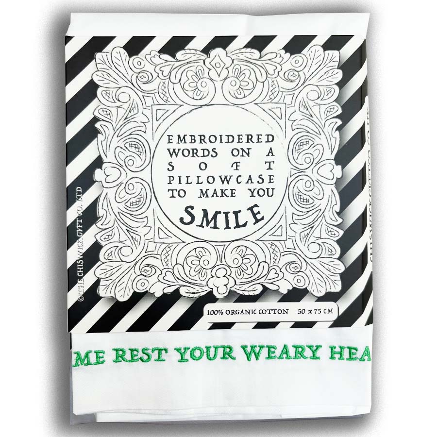 Embroidered Cotton Pillowcase - Come Rest Your Weary Head