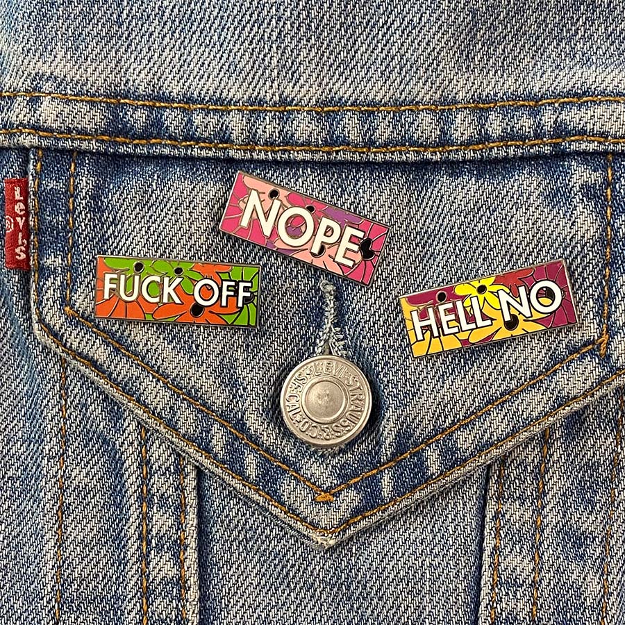 3 Angry Flowers Enamel Pins - Nope/Fuck Off/Hell No