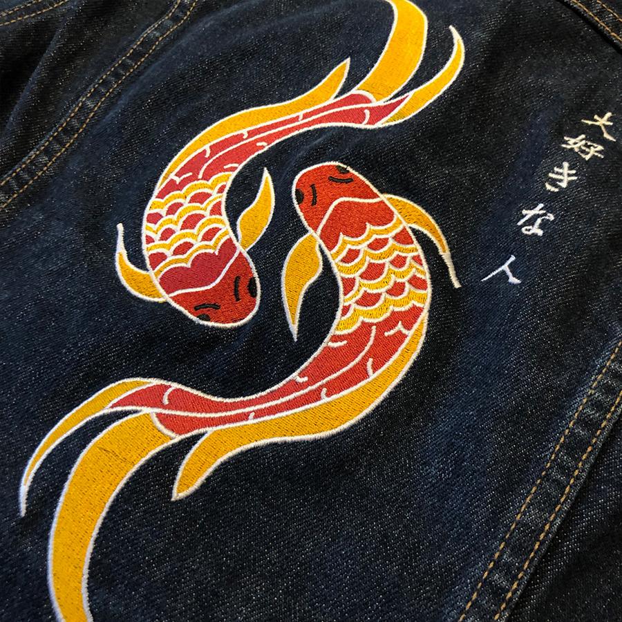 Beloved Person - Fully Embroidered Japanese Motto with Koi in Harmony - Vintage Levi's Denim Jacket