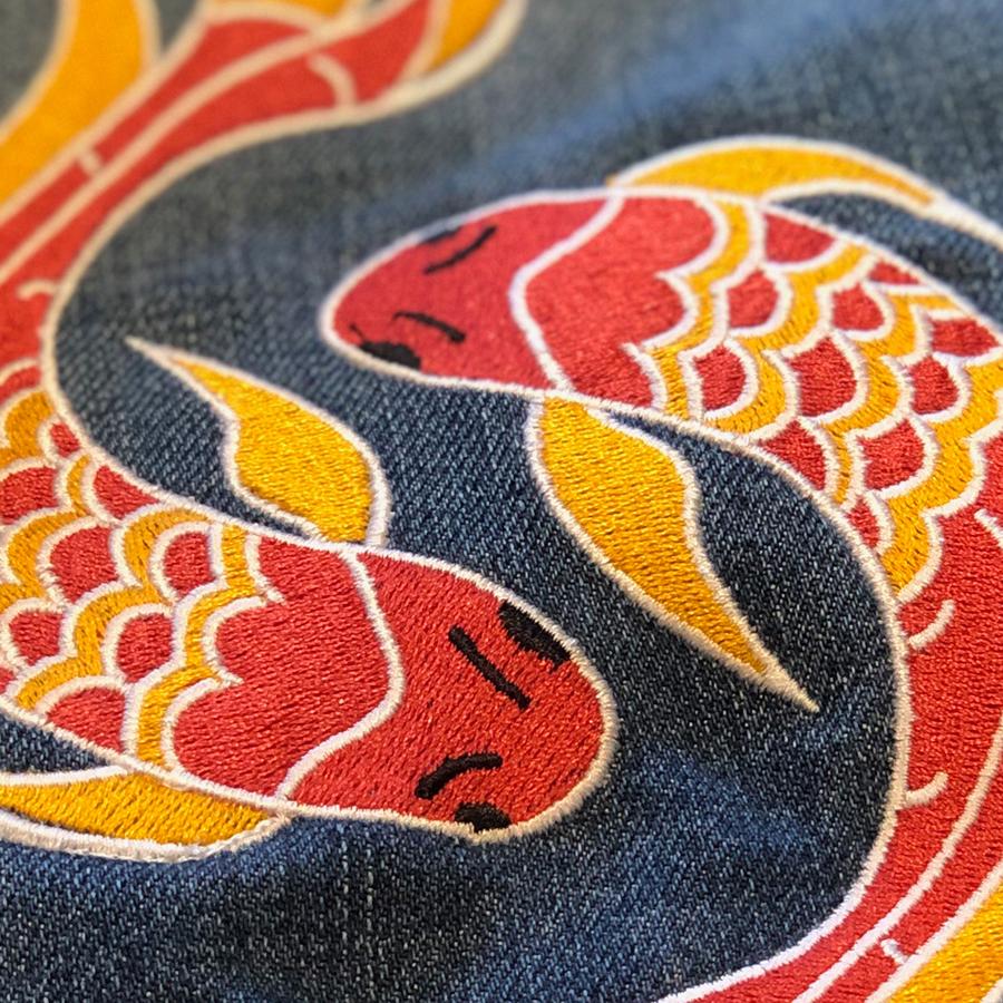 Beloved Person - Fully Embroidered Japanese Motto with Koi in Harmony - Vintage Levi's Denim Jacket