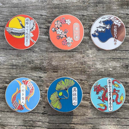 Set Of Six Inspirational Japanese Enamel Pins