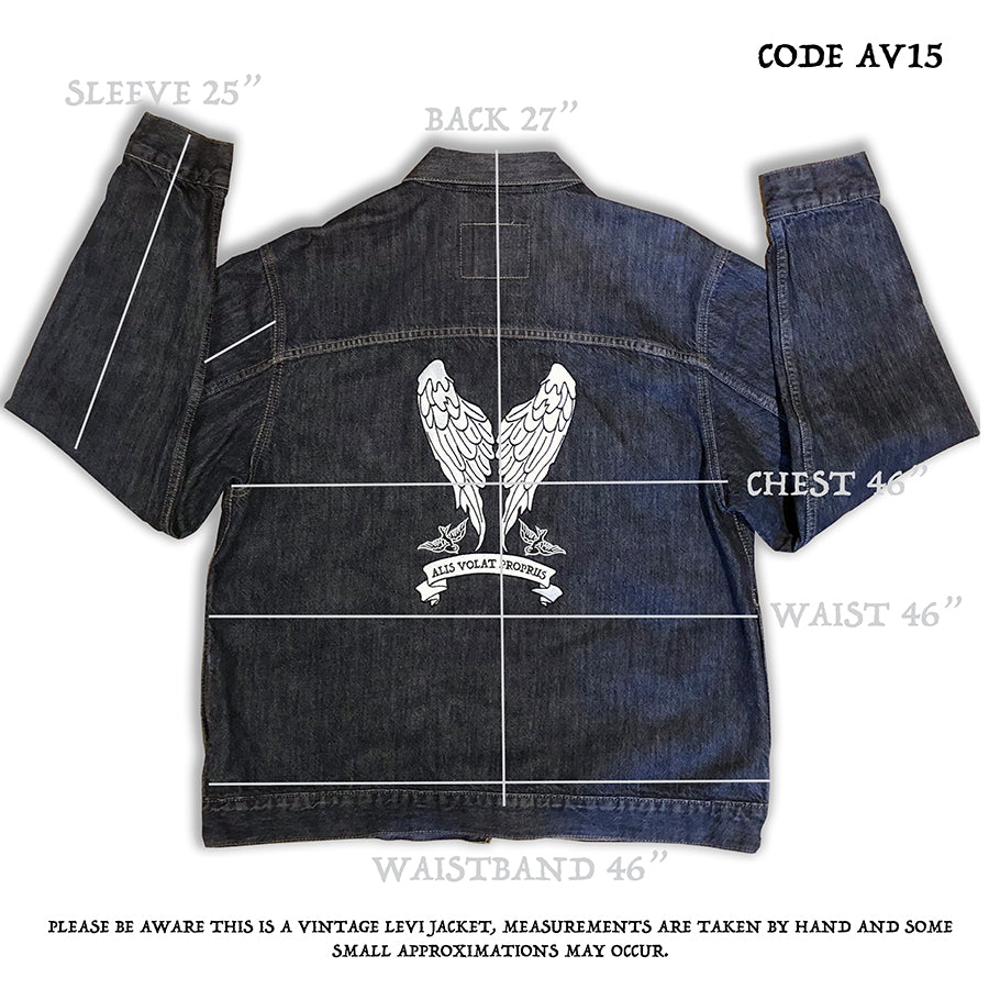 She Flies With Her Own Wings - Fully Embroidered Latin Motto - Vintage Levi's Denim Jacket