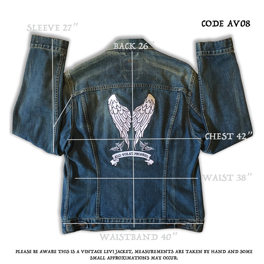 She Flies With Her Own Wings - Fully Embroidered Latin Motto - Vintage Levi's Denim Jacket