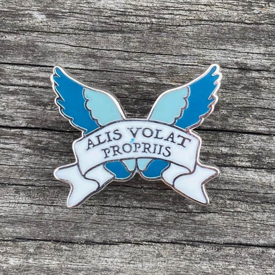 She Flies With Her Own Wings Latin Motto Enamel Pin