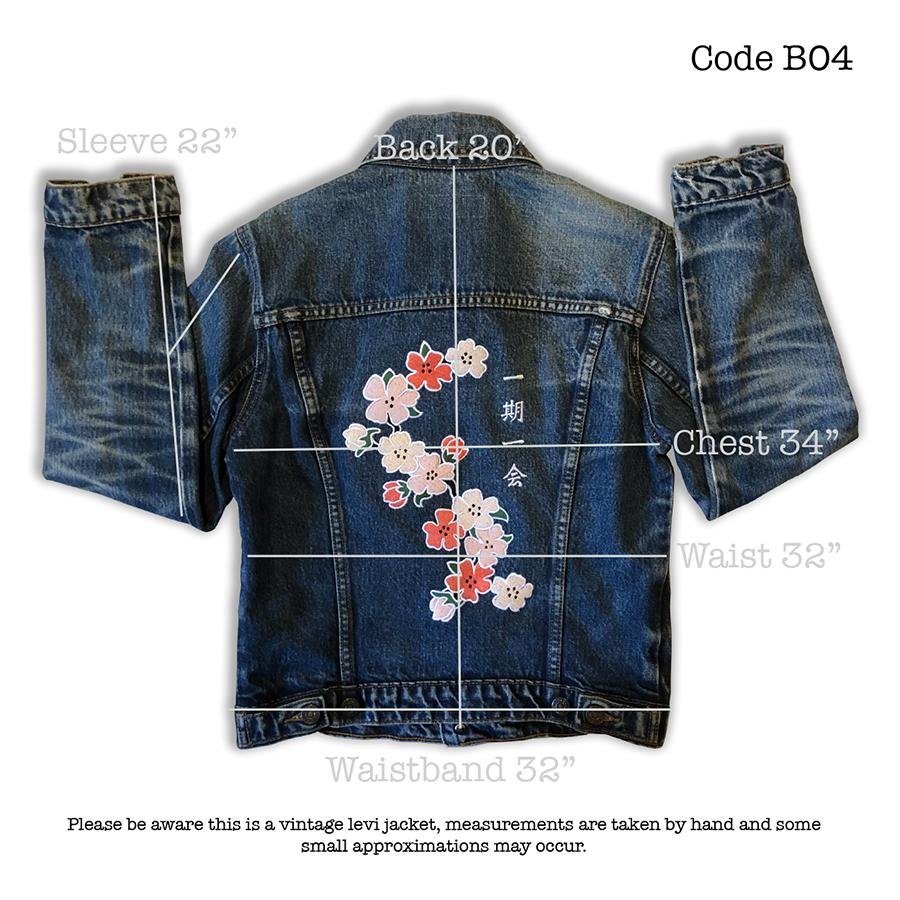 Make Each Day Count - Fully Embroidered Japanese Motto with Cherry Blossom - Vintage Levi's Denim Jacket