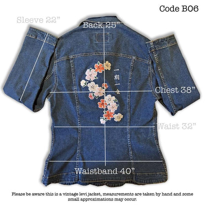 Make Each Day Count - Fully Embroidered Japanese Motto with Cherry Blossom - Vintage Levi's Denim Jacket