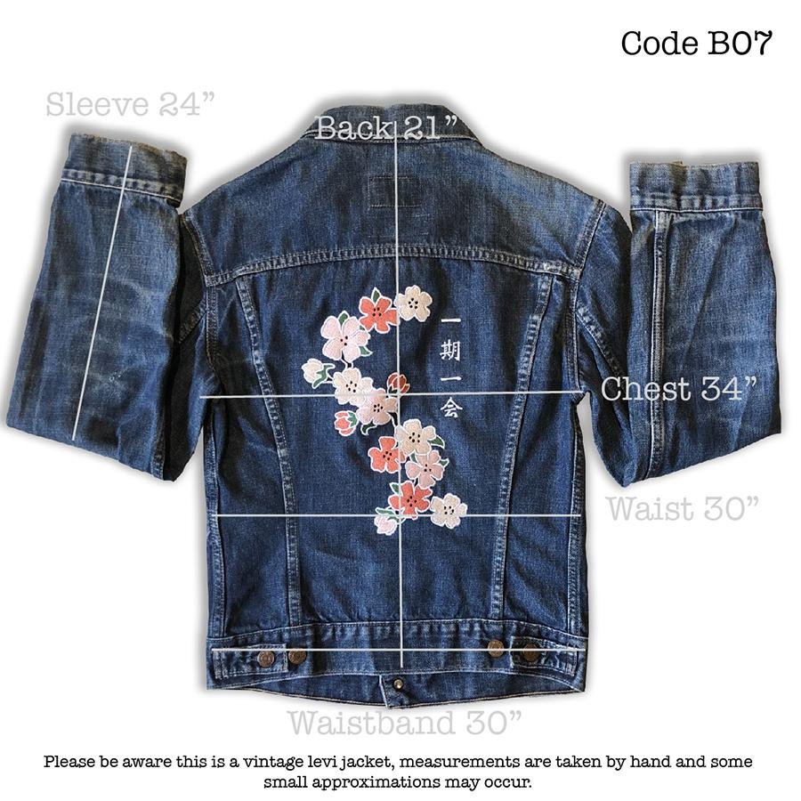 Make Each Day Count Cherry Blossom Vintage Levi Denim Jacket The Chiswick Gift Company