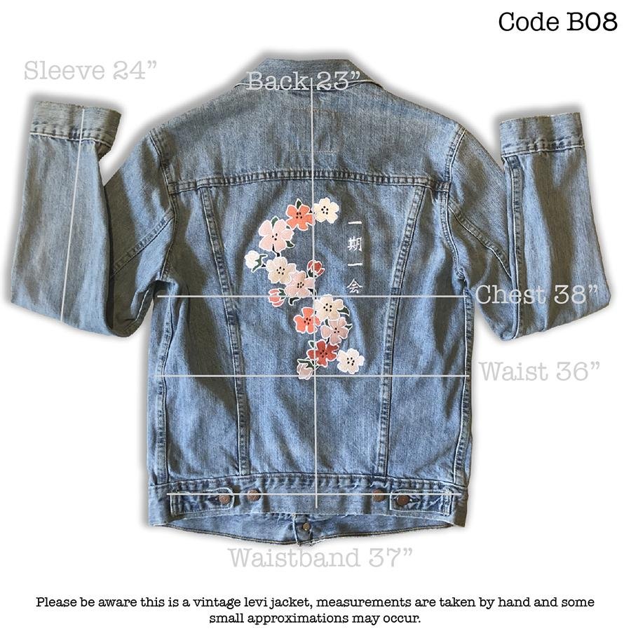 Make Each Day Count - Fully Embroidered Japanese Motto with Cherry Blossom - Vintage Levi's Denim Jacket