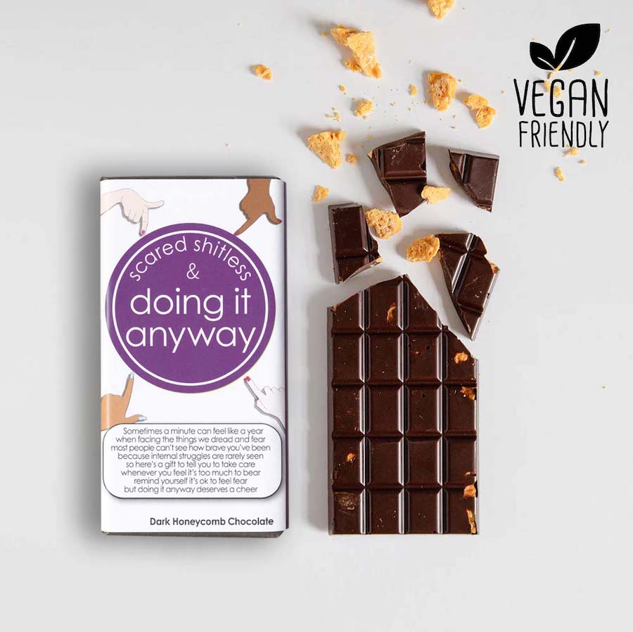 Scared Shitless & Doing It Anyway Vegan Friendly Honeycomb Crunch Chocolate Bar