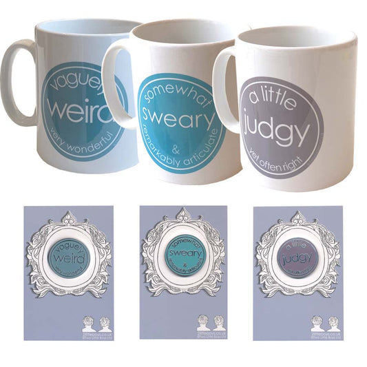 Set of Three Best Selling Mugs & Pins