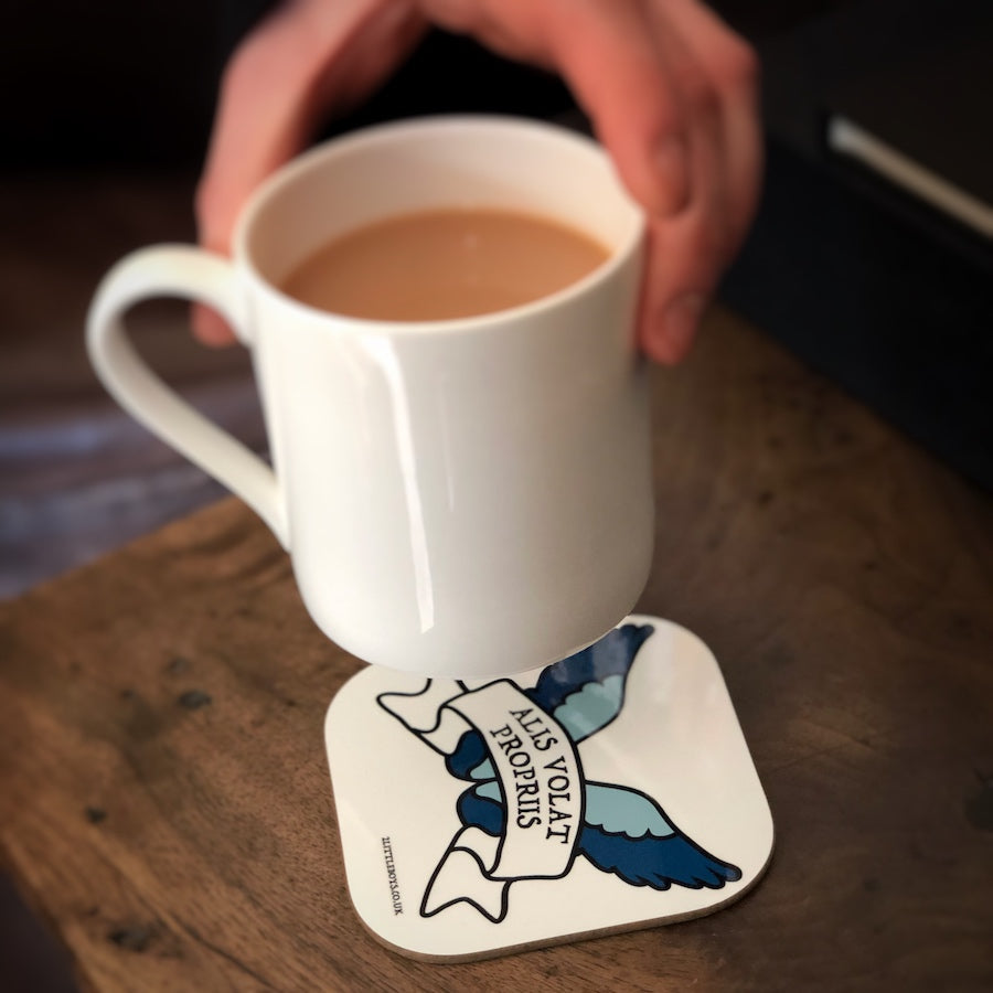 She Flies With Her Own Wings Latin Motto Coaster
